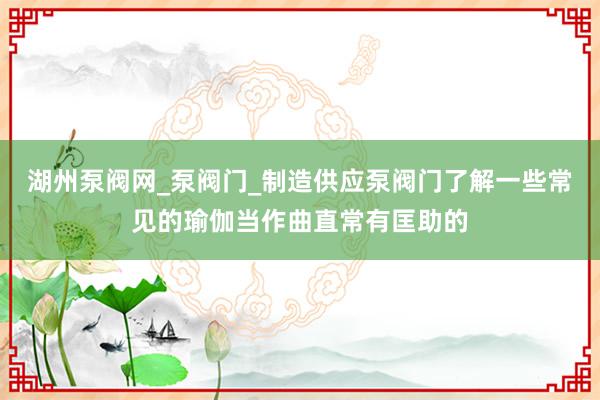 湖州泵阀网_泵阀门_制造供应泵阀门了解一些常见的瑜伽当作曲直常有匡助的
